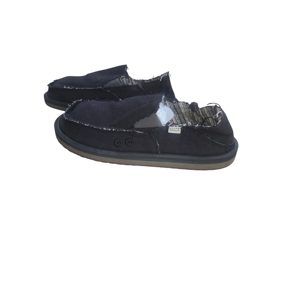 Sanuk Vagabond Mens Black Canvas Fabric Slip On Loafers Sidewalk Surfers Size 9